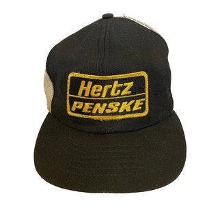 Hertz Penske Trucker Ball Cap Snapback Hat Auto Racing Black White Mesh